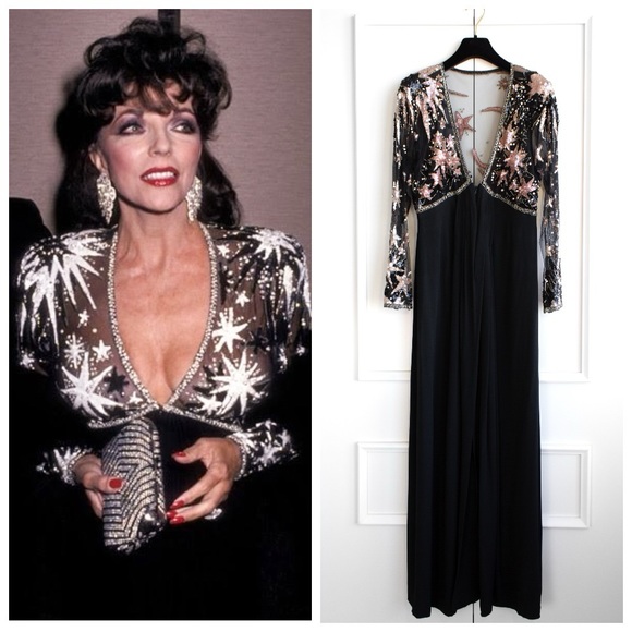 Bob Mackie Dresses & Skirts - Bob Mackie Vintage 1980s Celestial Moon Stars Sequin Embellished Pink Black Gown